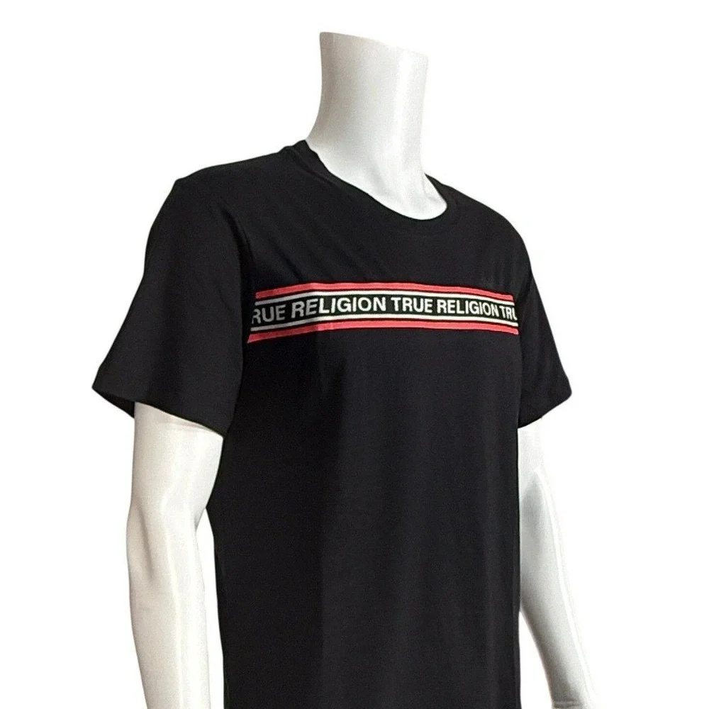 True Religion Brand Jeans Mens Black Contrast Logo Short Sleeve Tee Shirt Size M